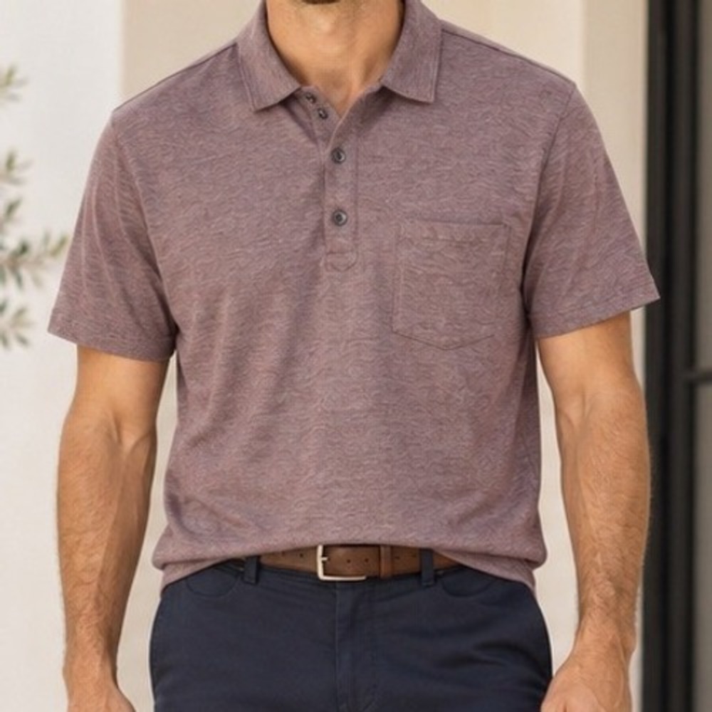 Banana Republic Performance Pique Polo Mauve Heathered Pocket Quiet Luxury XL